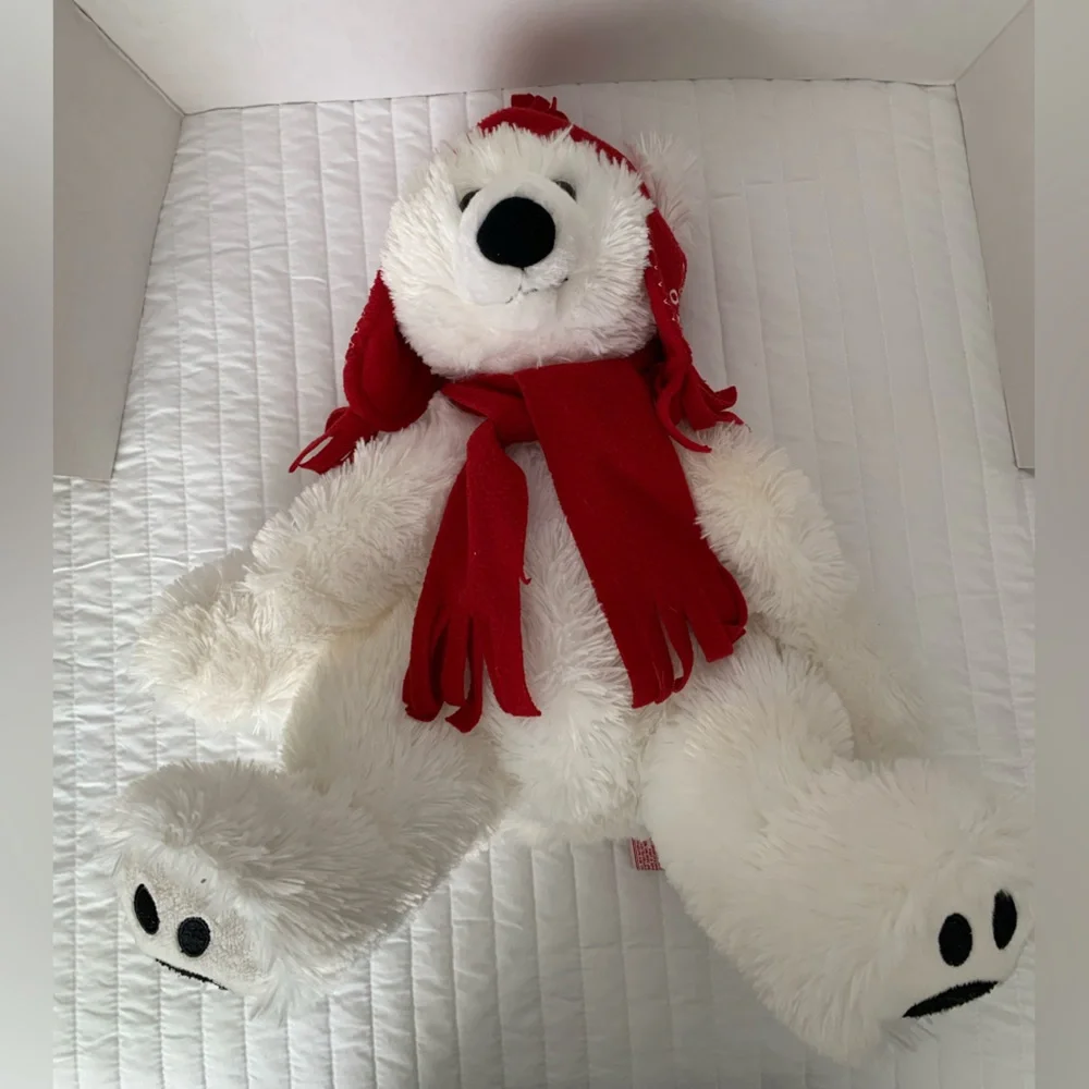Belkie Bear Stuffed Animal 2009 Polar Furry Scarf Hat White Red Plush